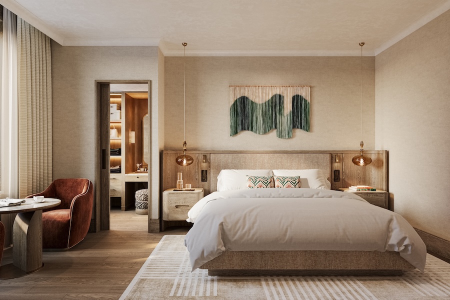 six senses milan Presidential Suite bedroom bed string woven wall art