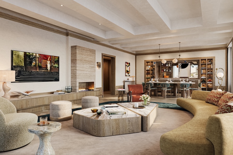 six senses milan Presidential Suite seating area living room fireplace